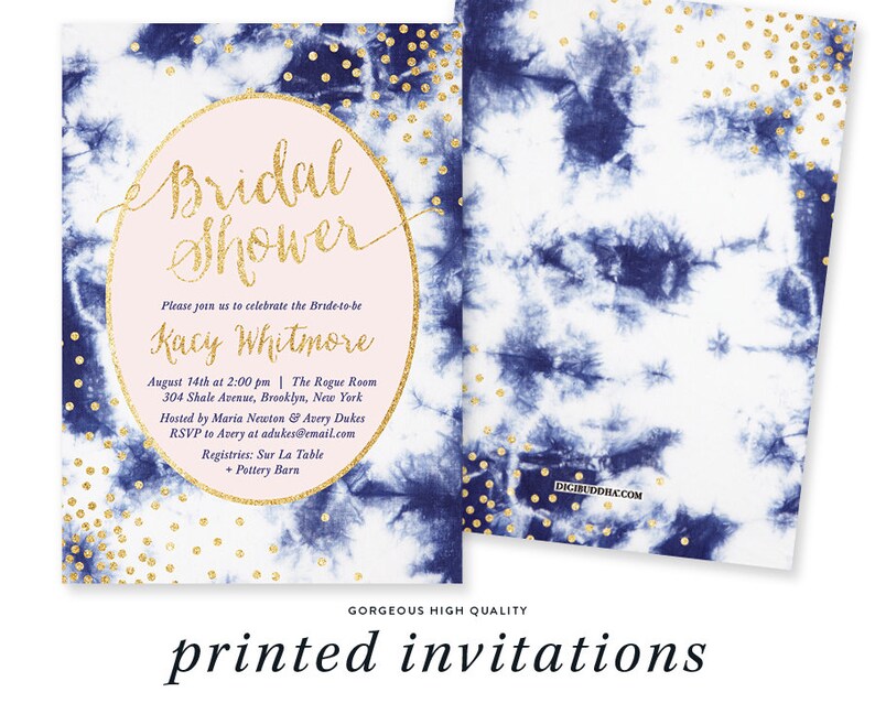 BLUSH & INDIGO BRIDAL Shower Invitation Pink Gold Glitter Blue Etsy