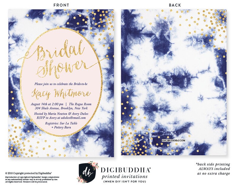 BLUSH & INDIGO BRIDAL Shower Invitation Pink Gold Glitter Blue Etsy