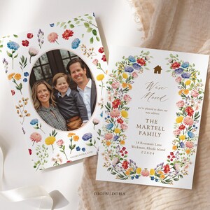 We hebben de kaart verplaatst om adreswijziging en nieuwe Home Sweet Home aan te kondigen, gedrukte verhuiskaart personaliseren met foto, lente We hebben kaarten verplaatst