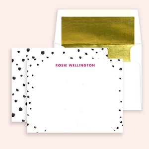 Gepersonaliseerde briefpapierset, gepersonaliseerde notitiekaarten goudfolie gevoerde enveloppen, gepersonaliseerde stationaire Spotty Dots moderne notitiekaarten SP0002