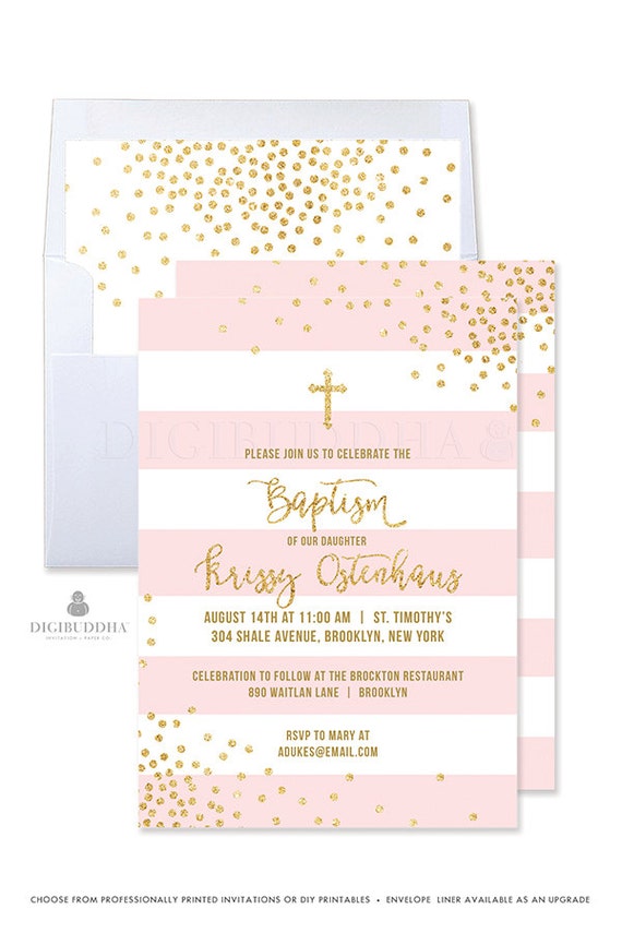 girl baptism invitation girl christening invitation pink and gold