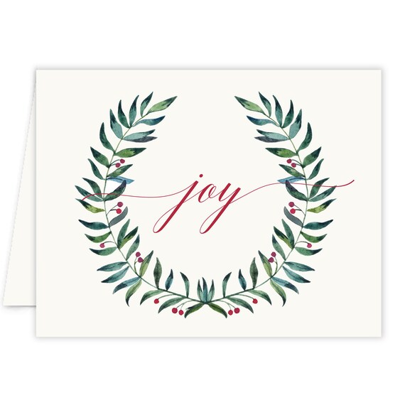 Joy Festive Wreath Holiday Card, Joy Christmas Cards, Wreath