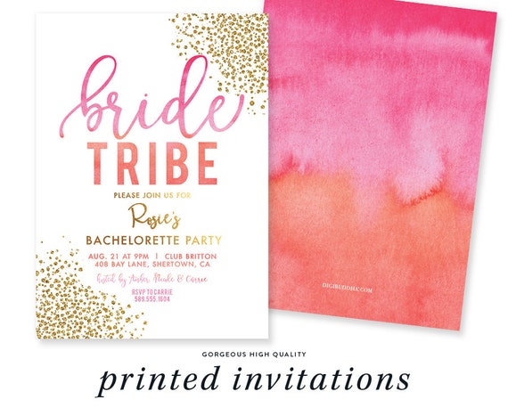 BACHELORETTE PARTY INVITATION Pink Orange Ombre Gold Girls Night Invite Last Fling Before Ring Ready Made Hens Bridal Shower Invite - Rosie Il_570xn