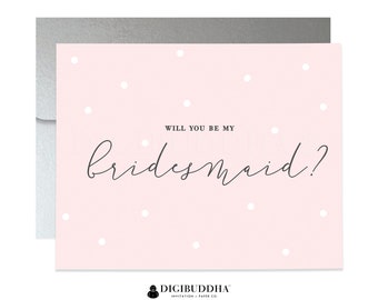 Blush Pink Will You Be My Bridesmaid Card Bridesmaid Proposal Card Blush Pink Bridesmaid Card Bridal Party Card Silver Envelope Ellie CW0012