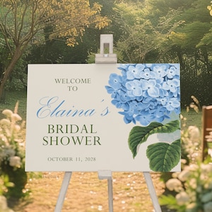 Vintage Blue Hydrangea Bridal Shower Welcome Sign Printed, Welcome Bridal Shower Sign, Hydrangea Garden Wedding Shower, Foam Board Sign