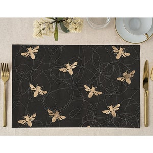 Black Bee Paper Placemats for Garden Party Bridal Shower Table Decor by Digibuddha