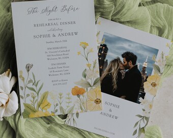 The Night Before Rehearsal Dinner Invitation Printed, Garden Flower Rehearsal Invite, Summer Wedding Rehearsal Invitation, Wedding Rehearsal