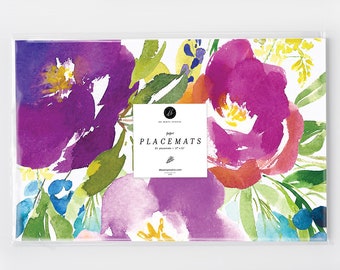 Island Watercolor Paper Placemats, Wedding Placemats, Vibrant Flowers Placemats, Garden Party Bridal Shower, Bohemian Table Setting Decor