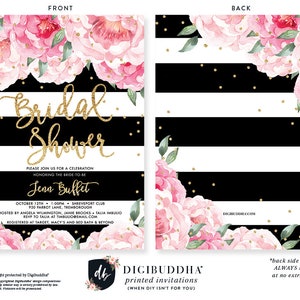 Black Stripe Peony Bridal Shower Invitations by Digibuddha