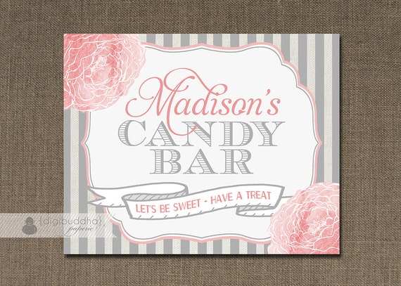 Blush Pink Gray Candy Bar Sign Baptism Girl Baby Shower Pink Bloom Buffet Food Table Sign Printable 8x10 Diy Digital Or Printed Madison By Digibuddha Catch My Party