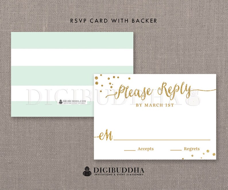 Mint & Gold Wedding Invitation Glitter Confetti 3 Pc Suite Etsy