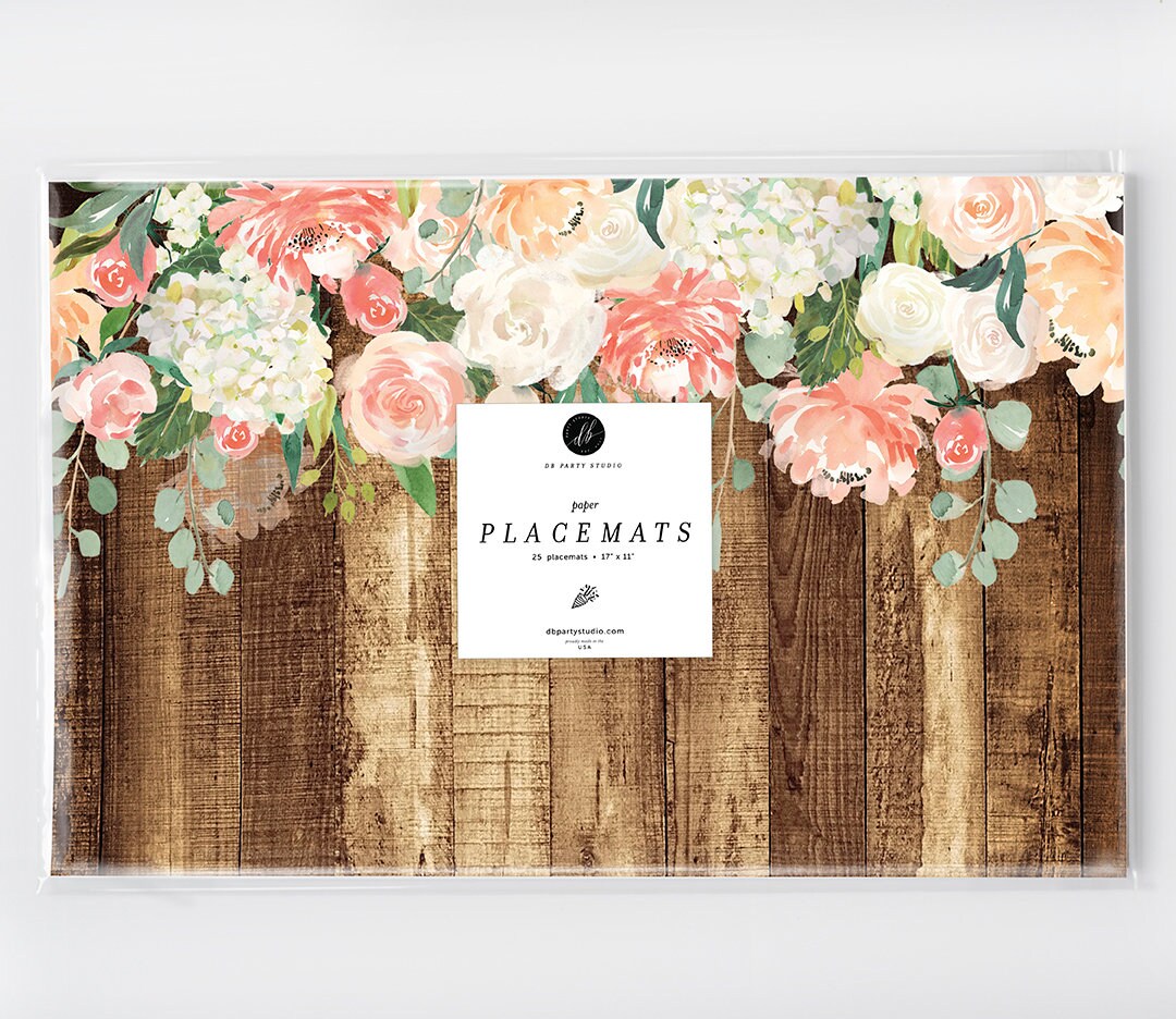 Rustic Garden Paper Placemats, Bridal Shower Garden Theme Party