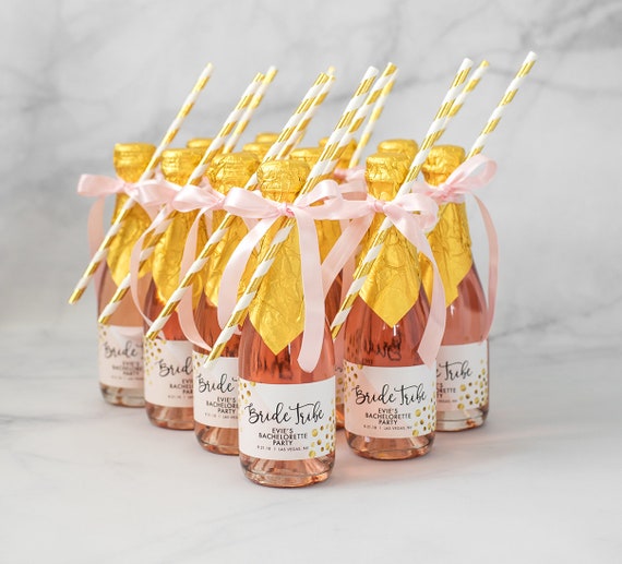 Bride Tribe MINI CHAMPAGNE LABELS Bachelorette Party Gift Party Favors Hens Party Champagne Label Sticker Bride Tribe Party Labels - Evie Il_570xn