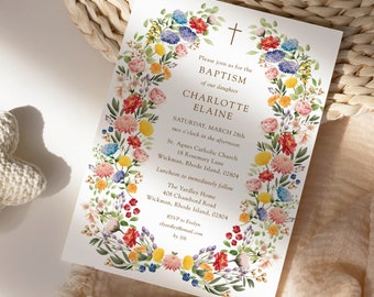 LDS Baptism Invitation Girl, Wildflowers Christening Invitation Printed, Pink Floral Baptism Invite Printed, Baptism Invite Lds, Floral Arch