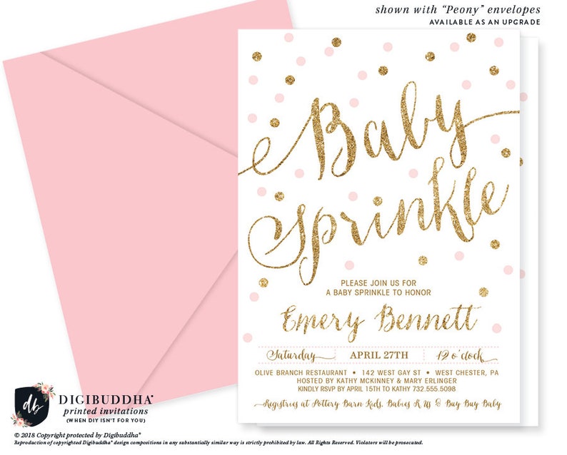 Blush Pink & Gold Glitter Baby Sprinkle Invitation Confetti Etsy