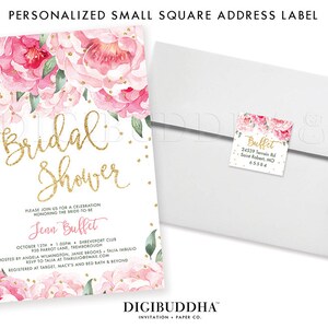 Floral Return Address Label Square Label Personalized Return Address Label Custom Return Address labels, Printed Pink Floral Envelope Labels image 2