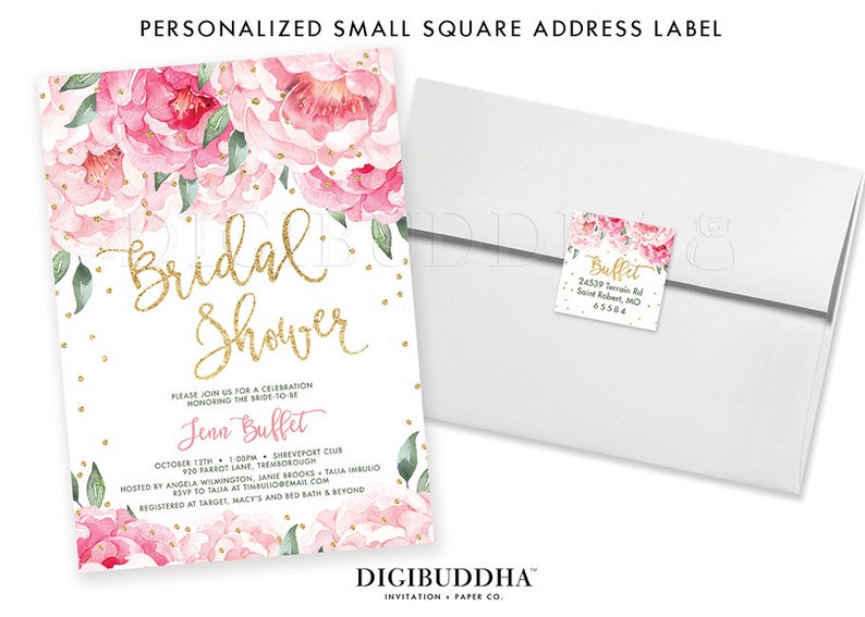 Floral Return Address Label Square Label Personalized Return Address Label Custom Return Address labels, Printed Pink Floral Envelope Labels image 2