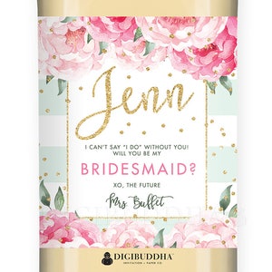 Floral Bridesmaid Custom Wine Label Gift Bridesmaid Gift Label Floral Watercolor Bridesmaid Wine Label Wedding Gift DIY or Printed Jenn image 1