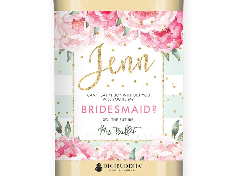 Floral Bridesmaid Custom Wine Label Gift Bridesmaid Gift Label Floral Watercolor Bridesmaid Wine Label Wedding Gift DIY or Printed Jenn image 1