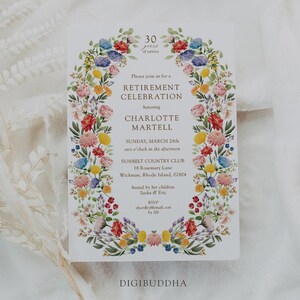 Wildflower Invitation Retirement Party, Custom Printed Retirement Invitations, Women Retirement Invitations, Floral Retirement Invitations