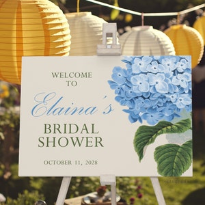 Printed Blue Hydrangea Dusty Blue Foam Board Bridal Shower Sign, Hydrangea Bridal Shower Welcome Sign Printed, Hydrangea Wedding Shower