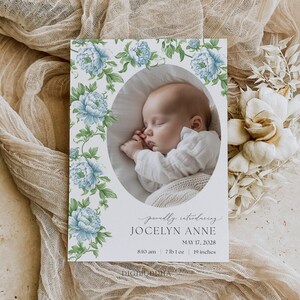 Anuncio de nacimiento en acuarela, Anuncios de nacimiento de Grandmillennials, Anuncios de nacimiento de niña, Tarjetas de anuncio de nacimiento impresas