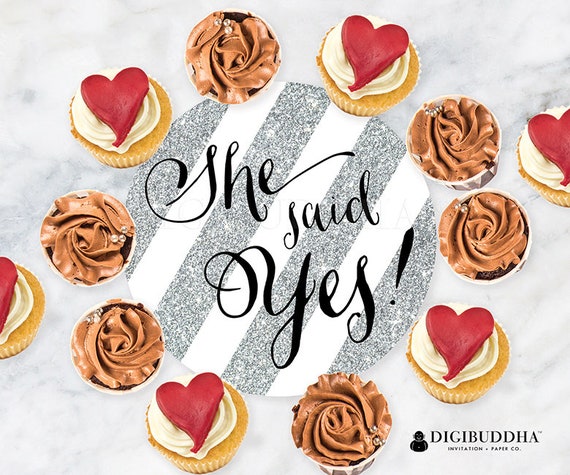 CENTERPIECE PARTY DECOR 8" Flat Printable Decoration She Said Yes! Center Piece Cupcake Candy Buffet Table Decor Engagement DiY - Stella Il_570xn