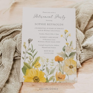 Floral Garden Retirement Party Invitations, Wildflower Retirement Party Invitation for a Woman, Greenery Retirement Party Invitation for Her