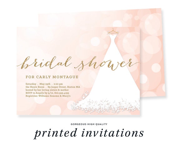 PiNK & GOLD BRIDAL Shower Invitation Gold Glitter Wedding Gown Bokeh Blush Bridal Shower Invites - Carly Il_570xn