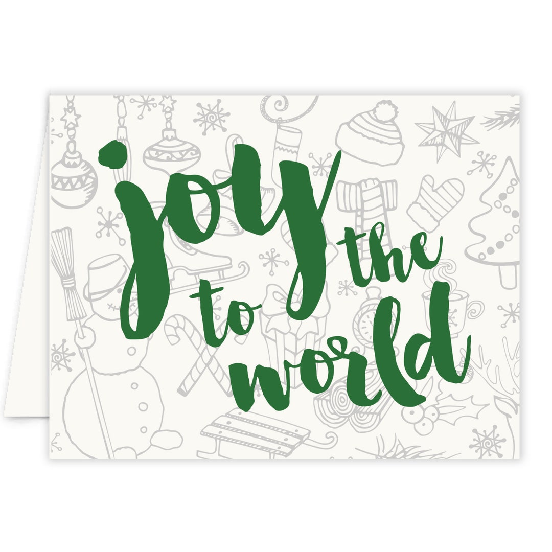 Joy to the World Christmas Card Green Holiday Cards Etsy