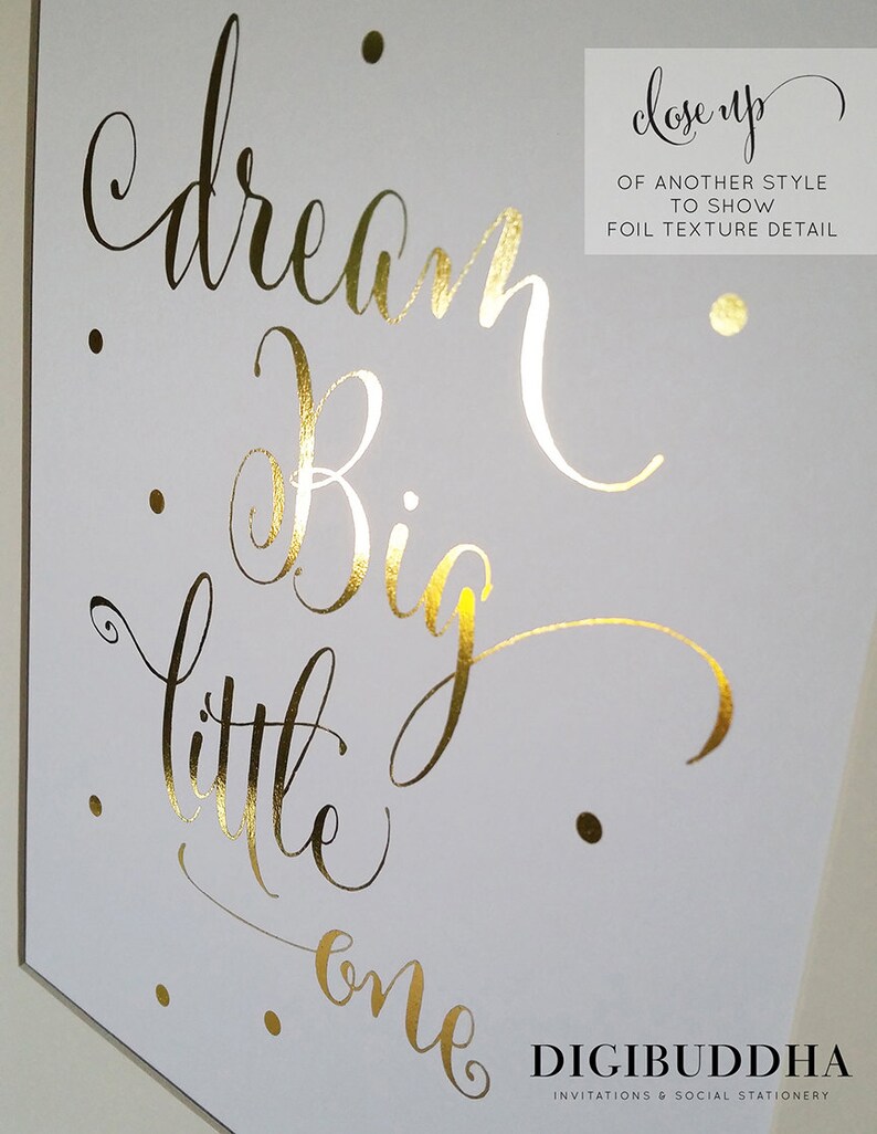 GOLD FOIL PRINTS Set of 2 Art Prints Nursery Decor Dream Big Little One and To The Moon & Back Nursery Art Girl Boy Baby's Room Posters image 4