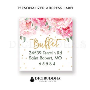 Floral Return Address Label Square Label Personalized Return Address Label Custom Return Address labels, Printed Pink Floral Envelope Labels image 1