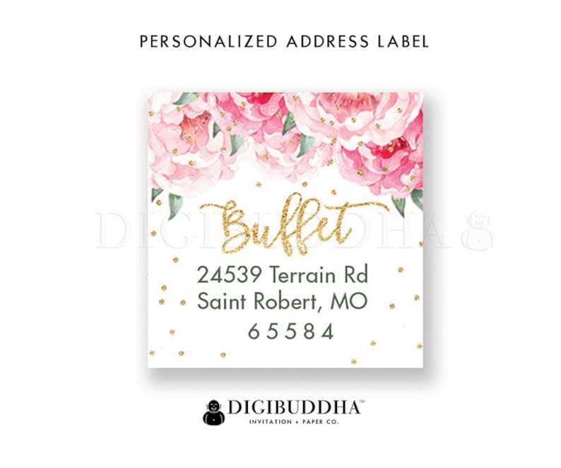 Floral Return Address Label Square Label Personalized Return Address Label Custom Return Address labels, Printed Pink Floral Envelope Labels image 1