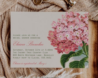 Pink Hydrangea Garden Party Bridal Shower Invitations, Love In Bloom Invite, Hydrangea Bridal Shower Invites, Floral Bridal Shower Invites