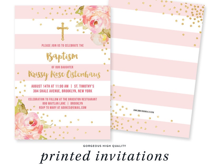 Pink Gold Baptism Invitation Christening Party Invite Pink Etsy