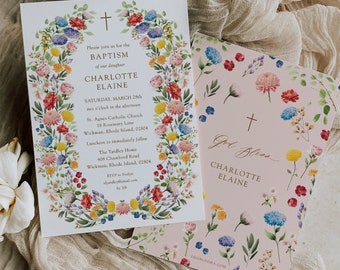 Roses Baptism Invitation, Girls Baptism Printed Invitation, Blush Baptism Invitations, Spring Invitations for Baptism, Religious Invitation