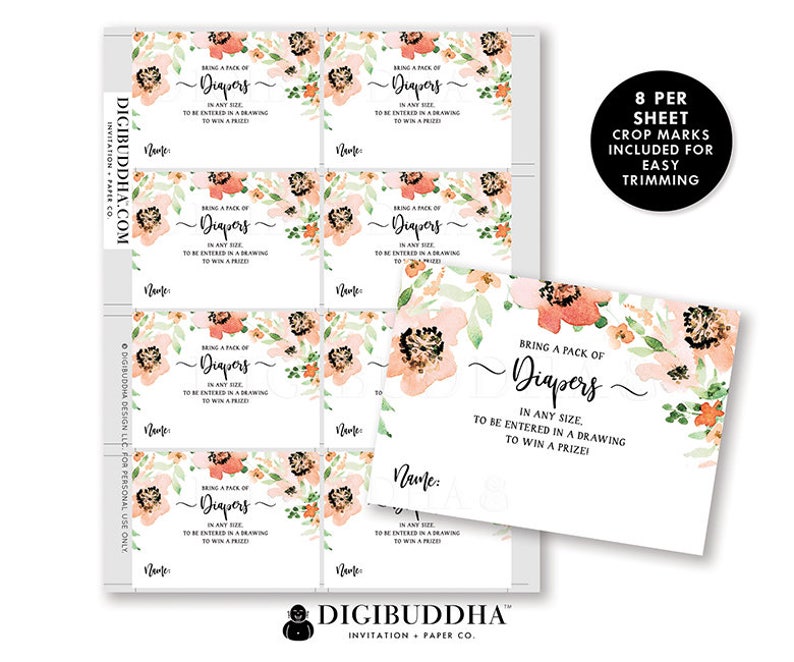 Floral Baby Shower Diaper Raffle Insert Baby Shower Games Diaper Raffle Ticket Baby Shower Game Diaper Raffle Game Printable or DIY Kaylee
