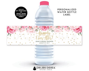 Floral Bridal Shower Water Bottle Label Water Bottle Label Custom Labels Custom Happily Ever After Printed or DIY Waterproof Labels - Jenn