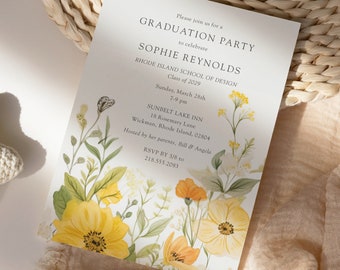 2024 Graduation Party Invite Printed, Wildflower Graduation Invitation, Yellow Floral  Graduation Party Invitation, Floral Grad Party Invite