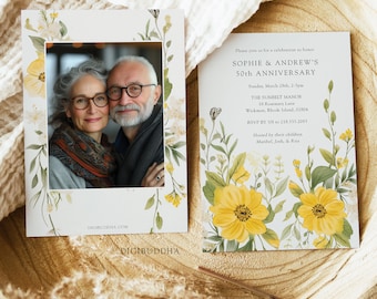 50th Anniversary Invitation Floral Party Golden Wedding Invite Photo, Anniversary Invitation Wildflower Wedding Anniversary Party Invites