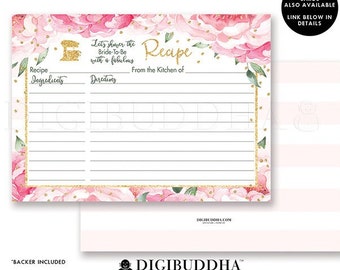 Floral Bridal Shower Recipe Card Instant Download Matching Bridal Recipe Cards Bridal Shower Activity Shower Game Recipe Card Set DIY - Jenn