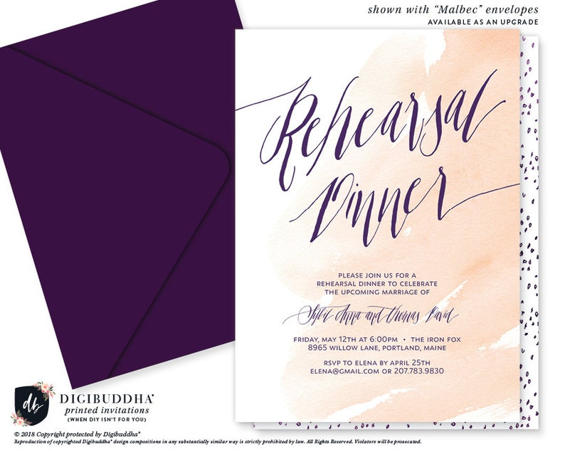 Rehearsal Dinner Invitation Template 5x7 Customized Wedding Rehearsal Dinner Invitation Watercolor Rehearsal Dinner Invitation