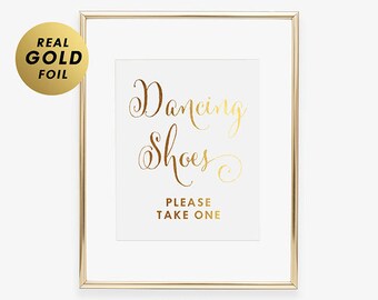 Dancing Shoes Wedding Sign Flip Flop Basket Sign Foil Art Print, Shoe Sign for Wedding, Reception Sign For Wedding, Please Take One Sign