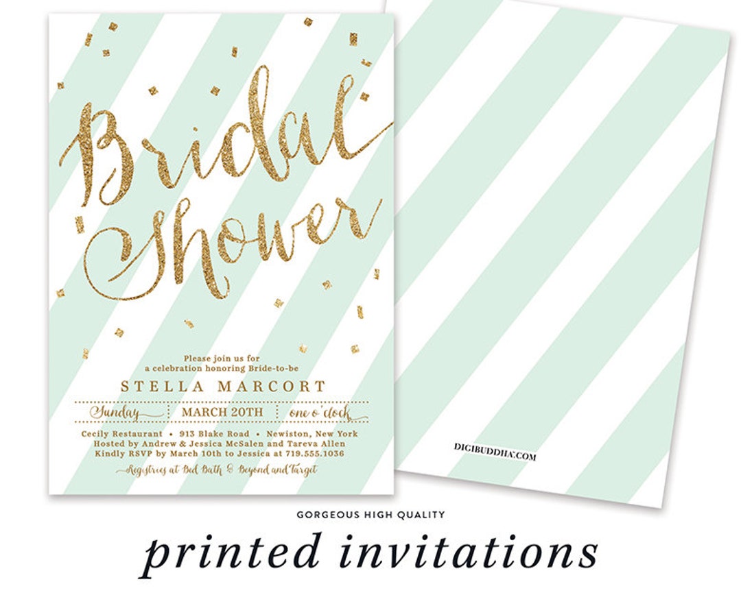 Mint Bridal Shower Invitation Printed, Custom Bridal Shower Invitations ...