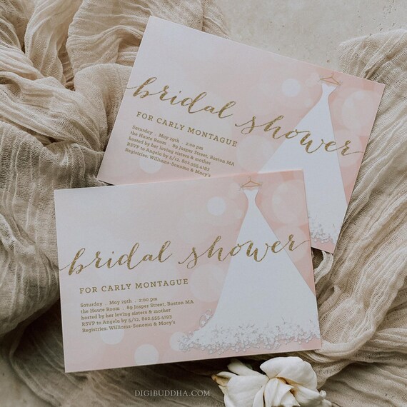 Wedding Dress Bridal Shower Invites Gold and Pink, Blush Pink and Gold  Bridal Shower Invitations, Gold and Pink Couples Shower Invitations - Etsy