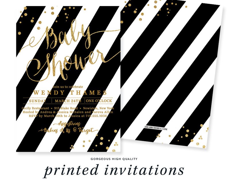 Gold Glitter Baby Shower Invitation Black White Stripe Boy Etsy Gold Glitter Baby Shower Invitation Black White Stripe Boy Etsy