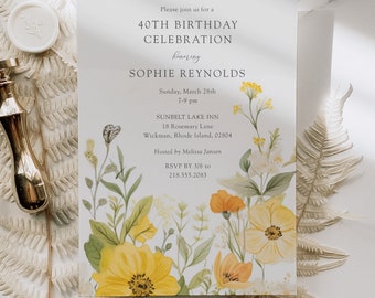 Spring Floral Birthday Party Invitation for Women Meadow Flowers Spring Garden Birthday Party Invitation Adult, Women Birthday Invite Pastel