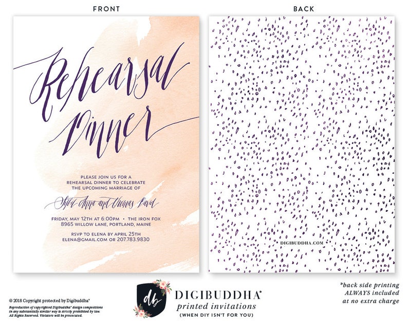Rehearsal Dinner Invitation Template 5x7 Customized Wedding Rehearsal Dinner Invitation Watercolor Rehearsal Dinner Invitation