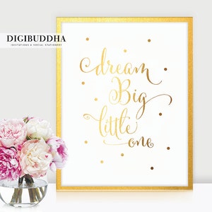 GOLD FOIL PRINTS Set of 2 Art Prints Nursery Decor Dream Big Little One and To The Moon & Back Nursery Art Girl Boy Baby's Room Posters image 2