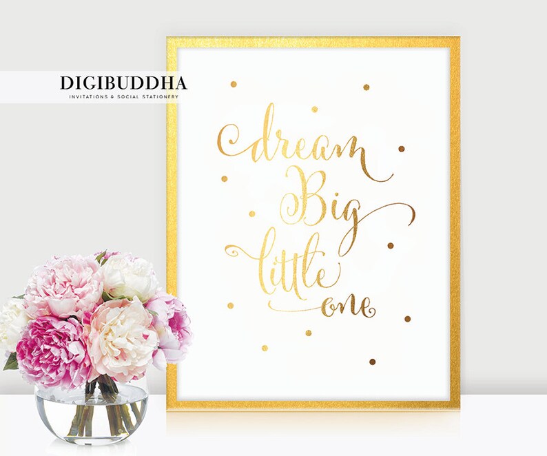 GOLD FOIL PRINTS Set of 2 Art Prints Nursery Decor Dream Big Little One and To The Moon & Back Nursery Art Girl Boy Baby's Room Posters image 2